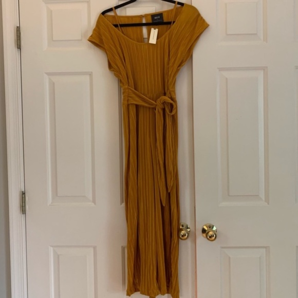 Anthro mustard tie-waist lined jumpsuit - Picture 1 of 4